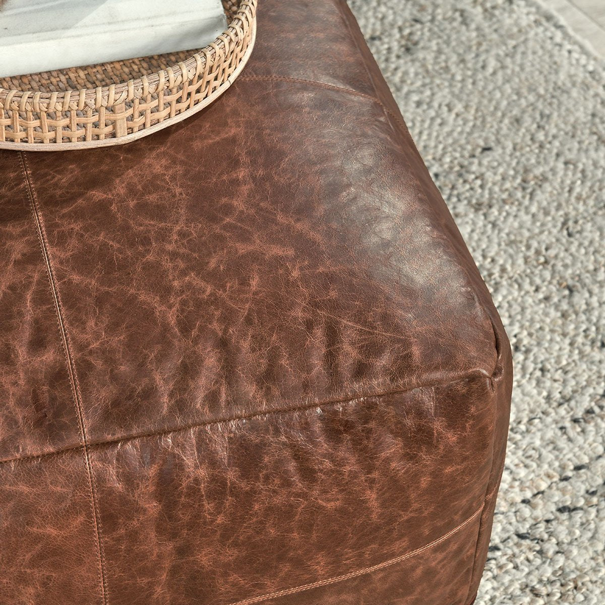 Leather Kona Brown Pouf by Classic Home at Eve Furniture