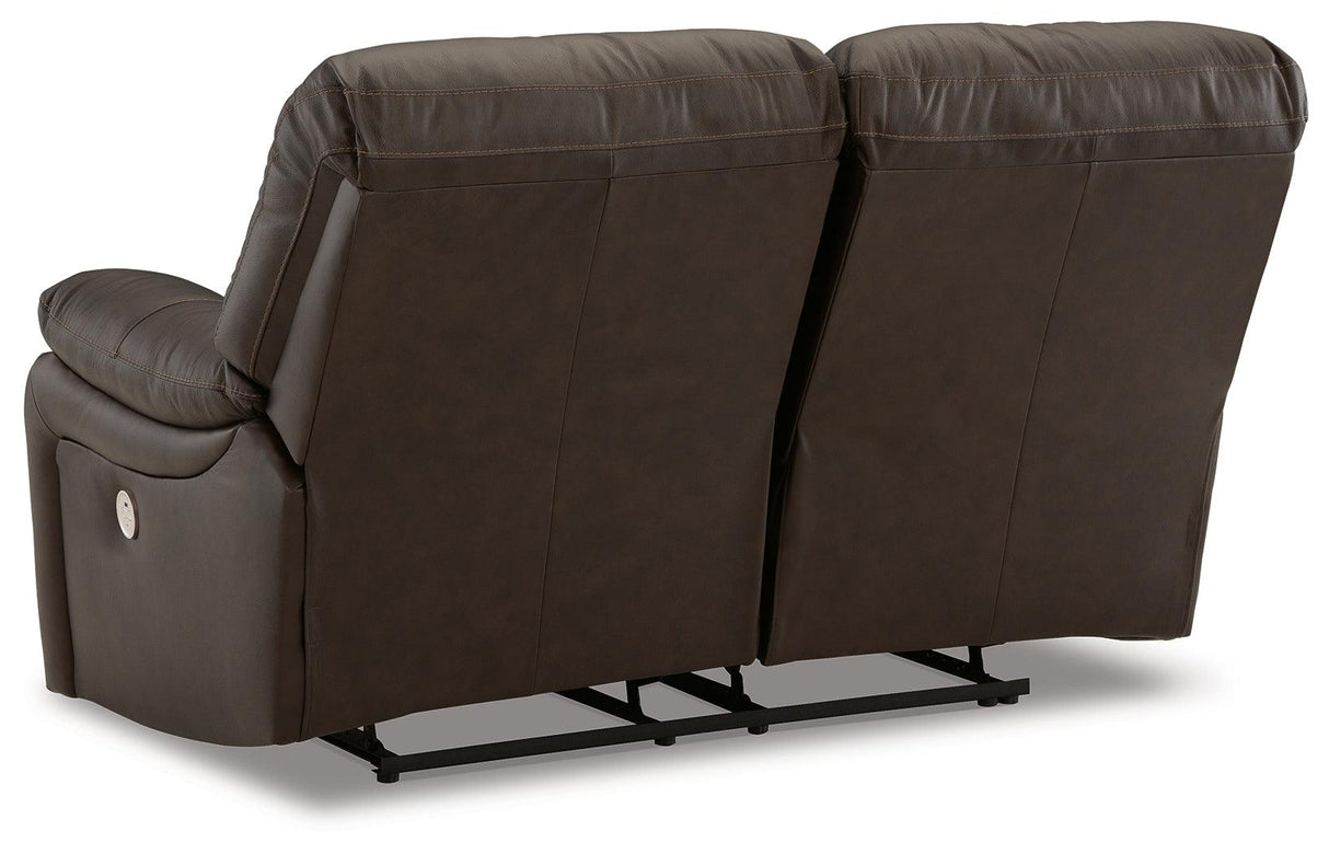 Leesworth Dark Brown Power Leather Reclining Loveseat by Ashley at Eve Furniture