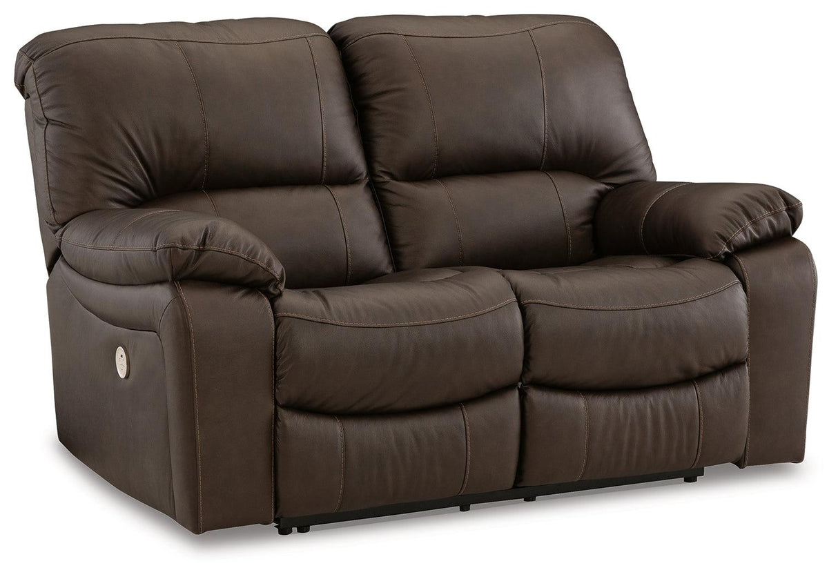 Leesworth Dark Brown Power Leather Reclining Loveseat by Ashley at Eve Furniture