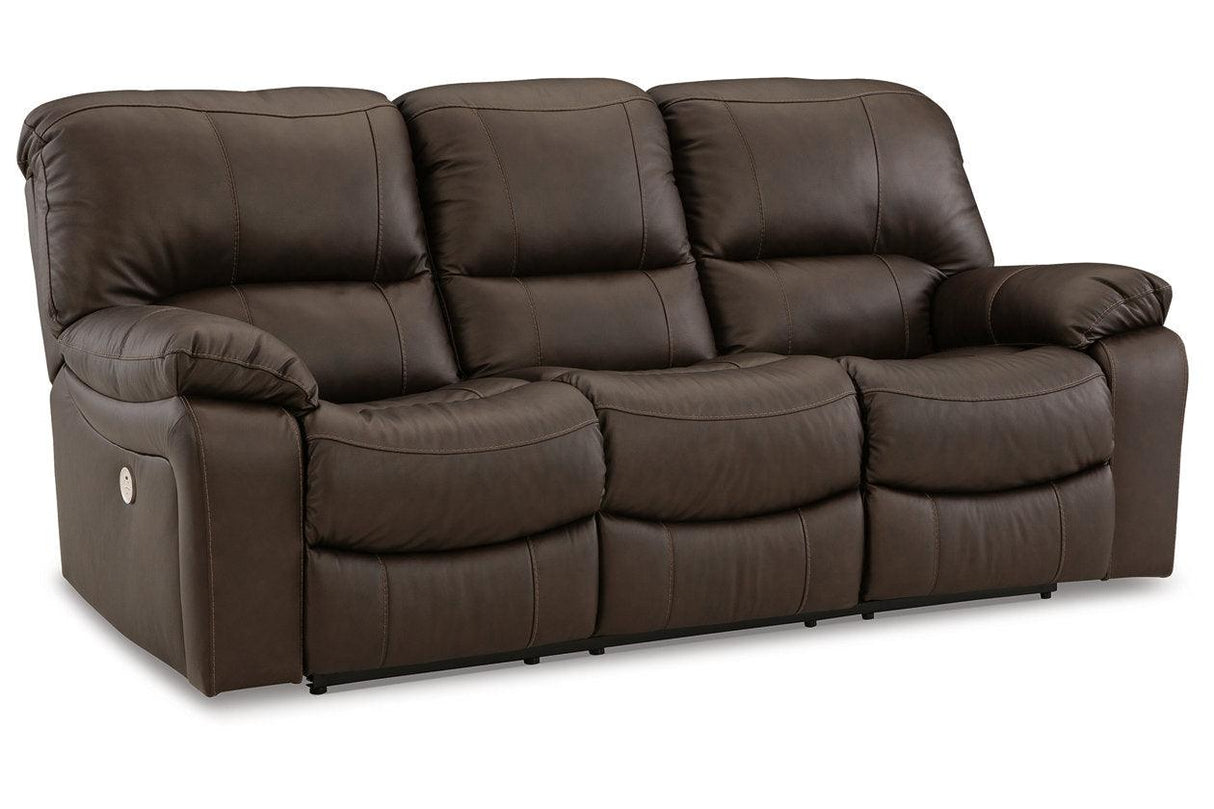 Leesworth Dark Brown Power Leather Reclining Sofa and Loveseat by Ashley at Eve Furniture