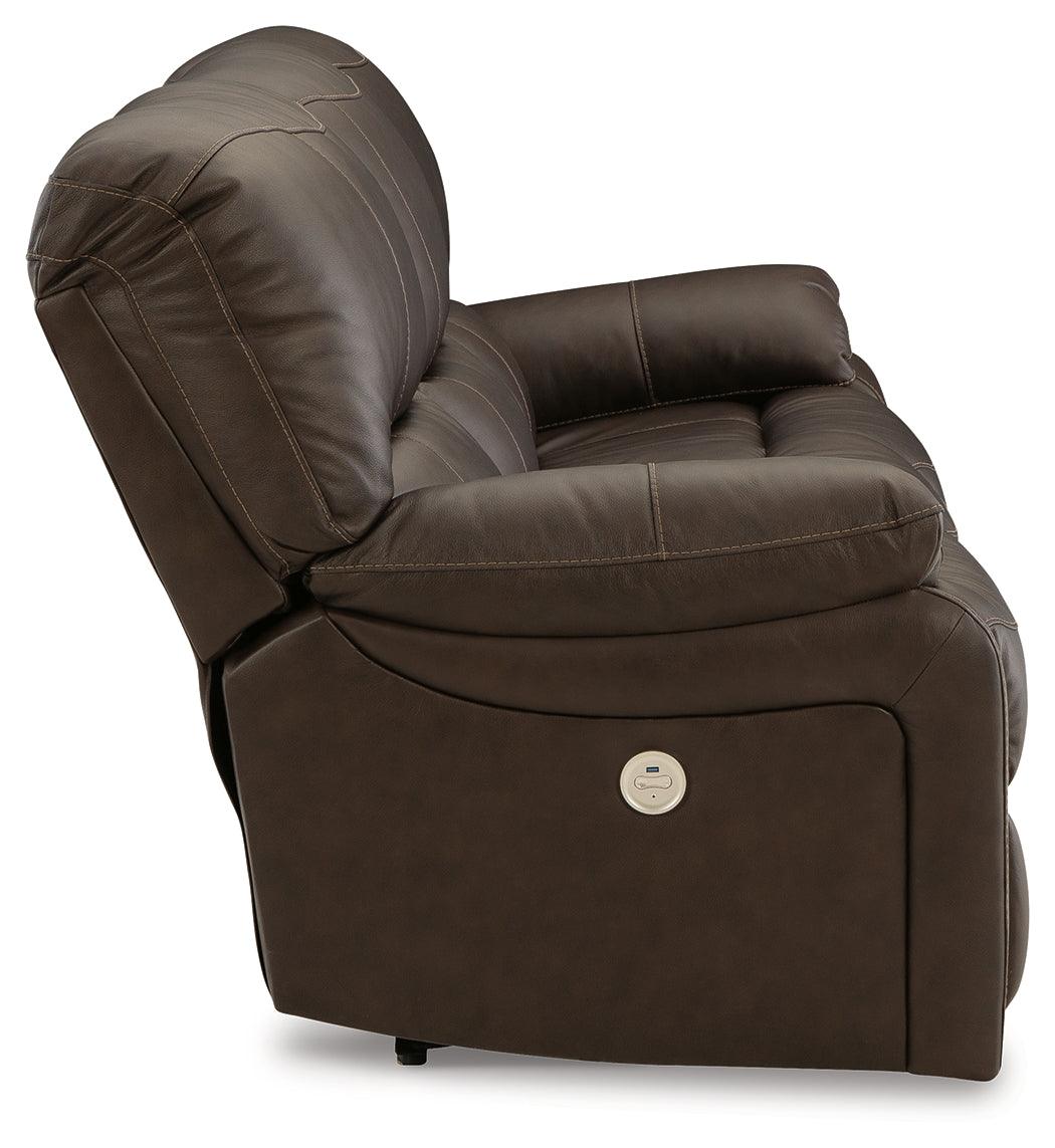 Leesworth Dark Brown Power Leather Reclining Sofa by Ashley at Eve Furniture