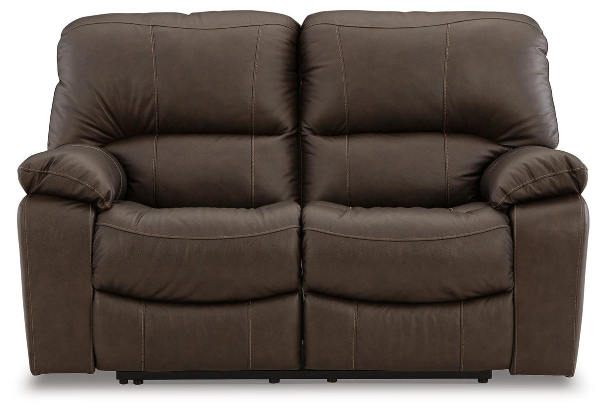 Leesworth Dark Brown Power Leather Reclining Loveseat by Ashley at Eve Furniture