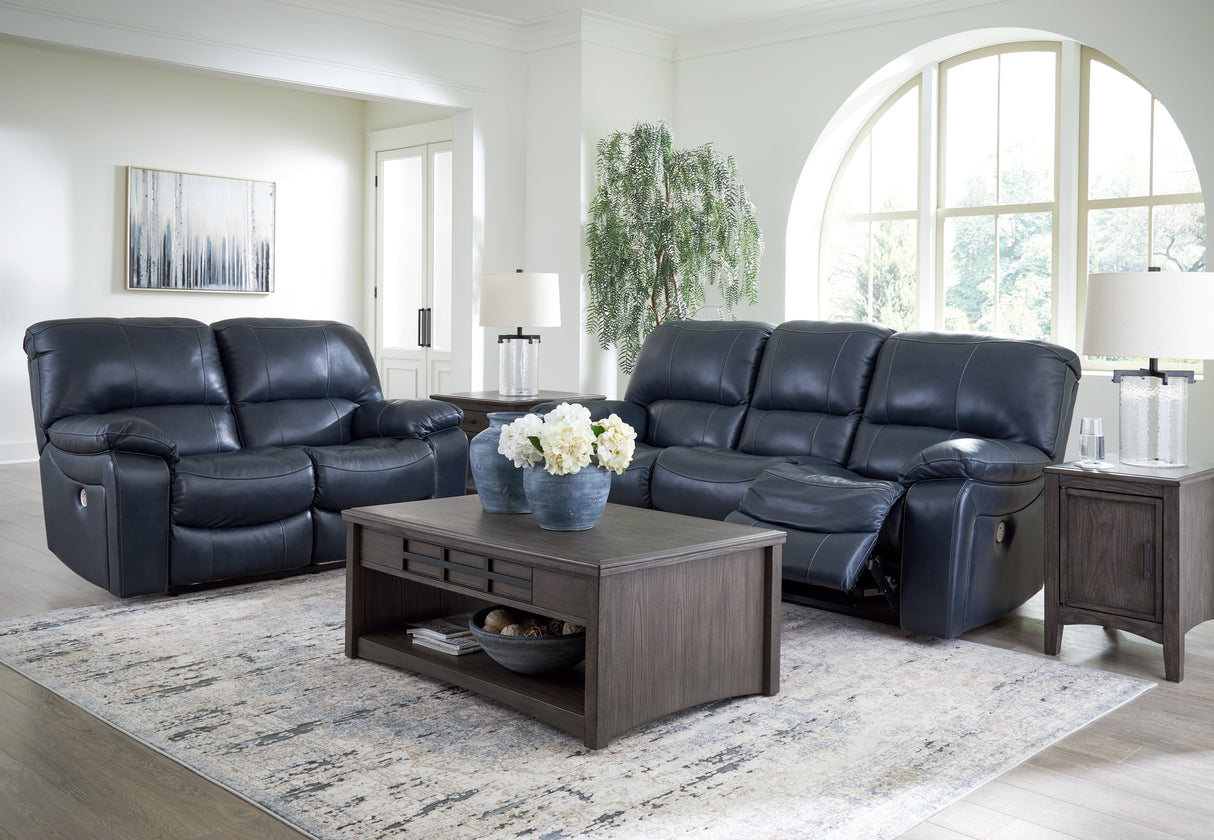 Leesworth Ocean Leather Power Reclining Sofa and Loveseat by Ashley at Eve Furniture
