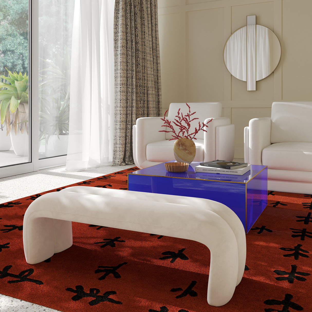 Leigh Velvet Channeled Bench by TOV Furniture at Eve Furniture