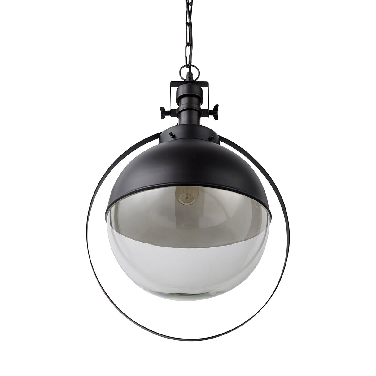 Leighton II 15x20 Black Metal Spherical Pendant Light by Mercana at Eve Furniture