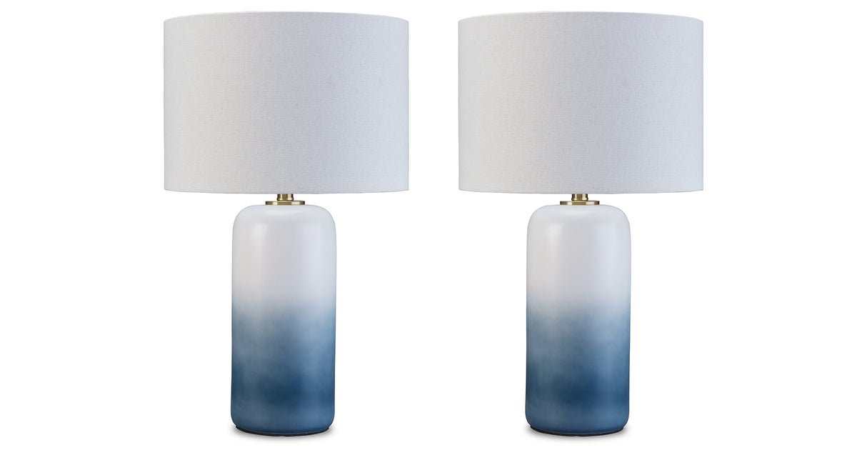 Lemrich 2-Piece Table Lamp Set in White/Teal by Ashley at Eve Furniture