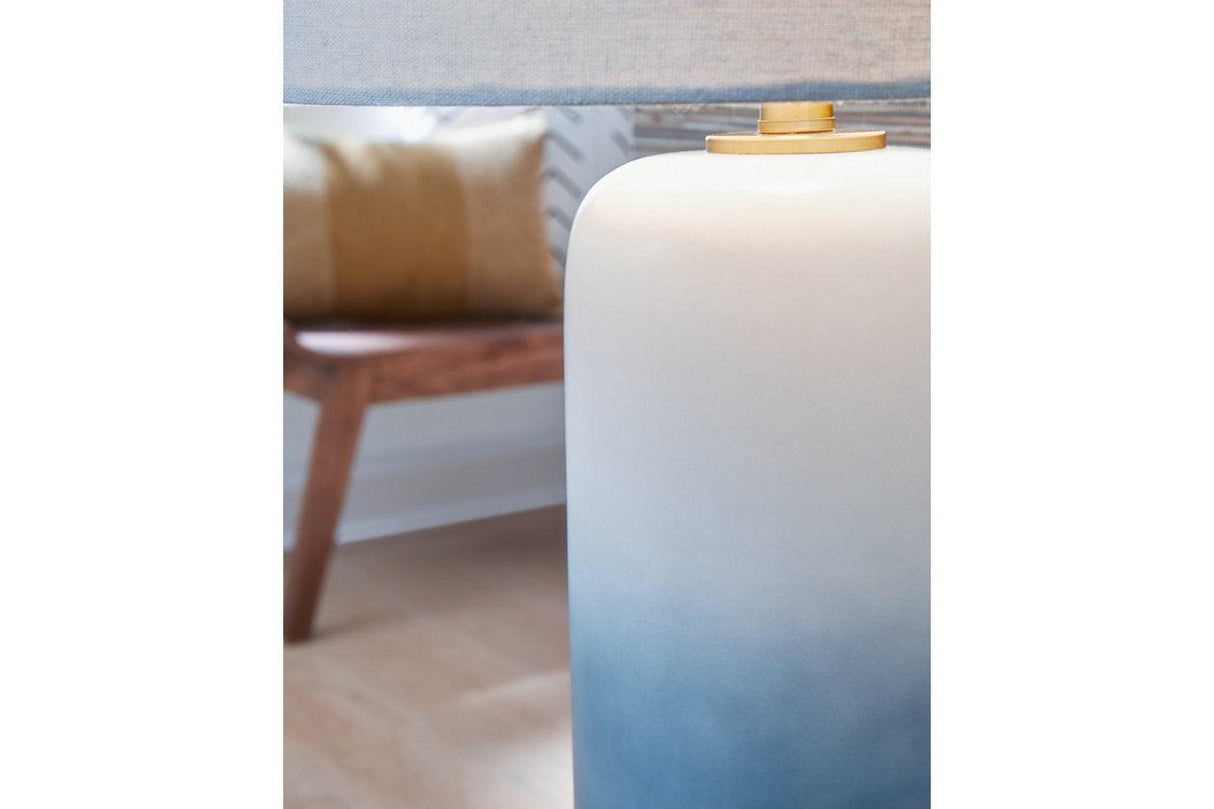 Lemrich White/Teal Table Lamp by Ashley at Eve Furniture