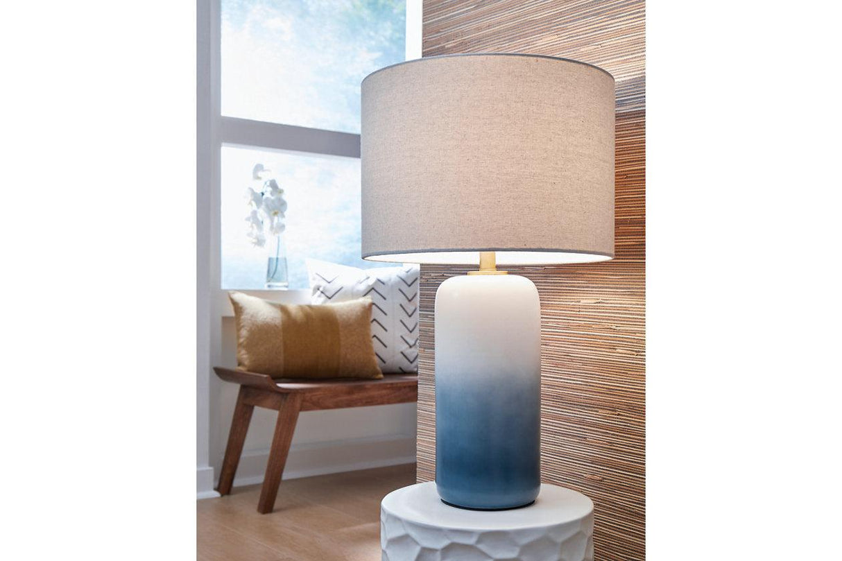 Lemrich White/Teal Table Lamp by Ashley at Eve Furniture