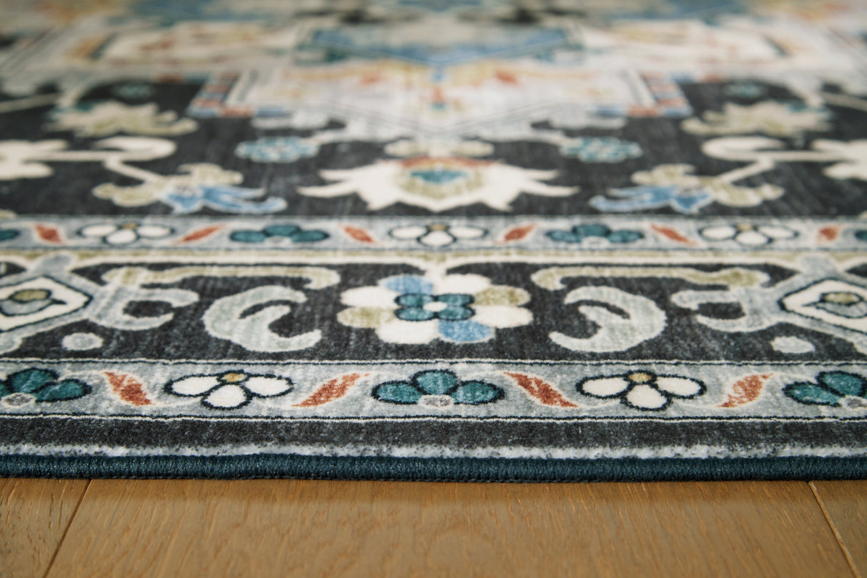 Leningston Black/Cream/Blue Washable Large Rug by Ashley at Eve Furniture
