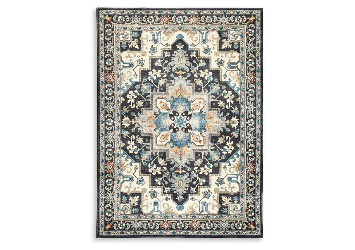 Leningston Black/Cream/Blue Washable Large Rug by Ashley at Eve Furniture