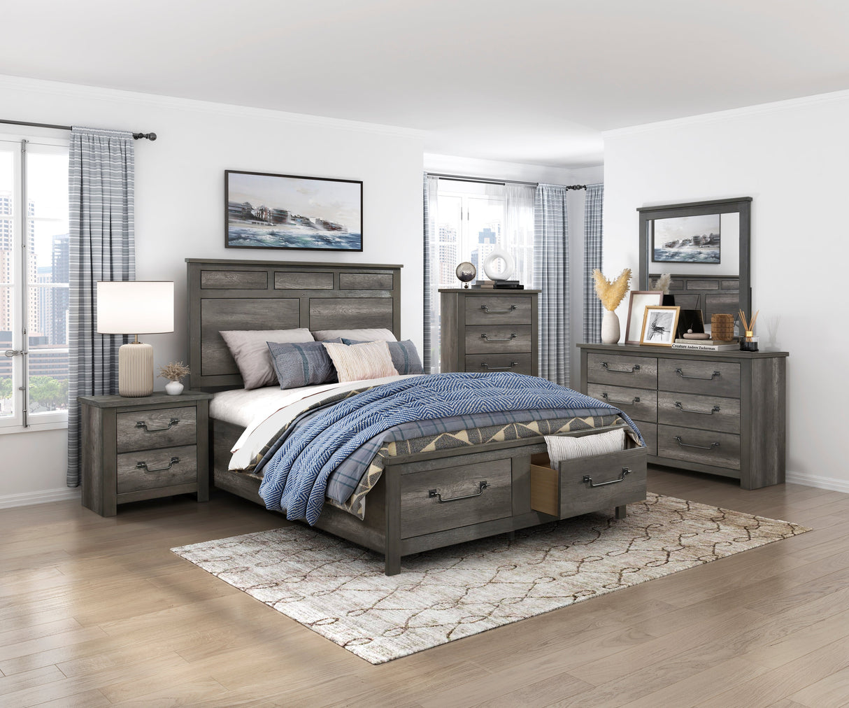 Lenior Gray California King Platform Bed with Footboard Storage by Homelegance at Eve Furniture