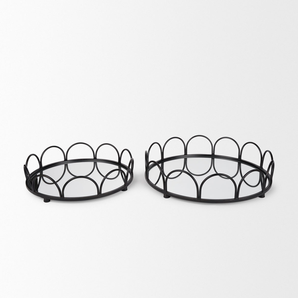Lenore Round Metal/Mirror Tray Black (Set of 2) by Mercana at Eve Furniture