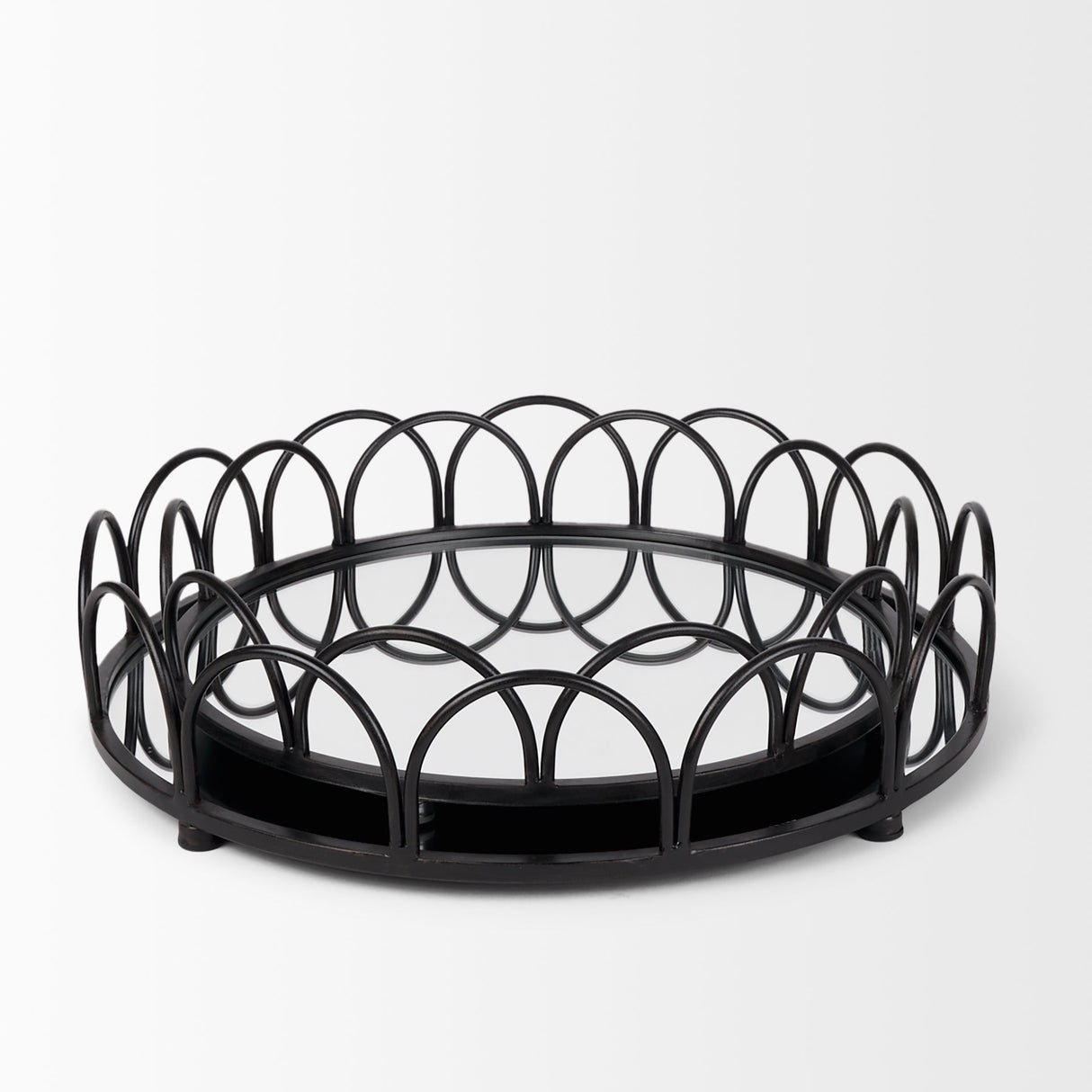 Lenore Round Metal/Mirror Tray Black (Set of 2) by Mercana at Eve Furniture