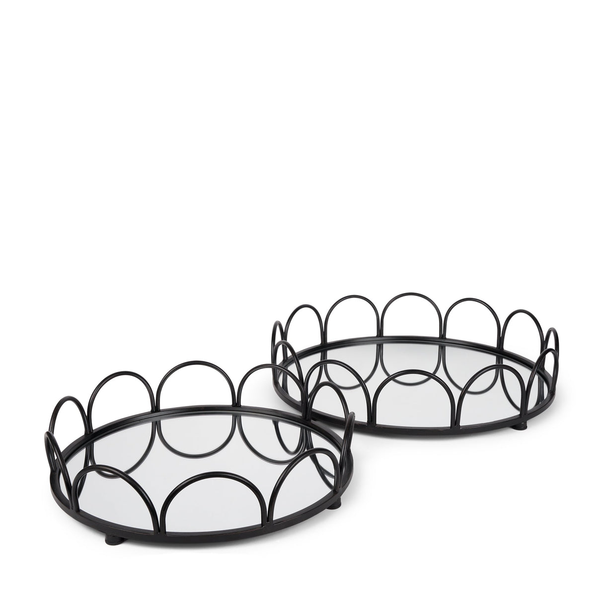 Lenore Round Metal/Mirror Tray Black (Set of 2) by Mercana at Eve Furniture