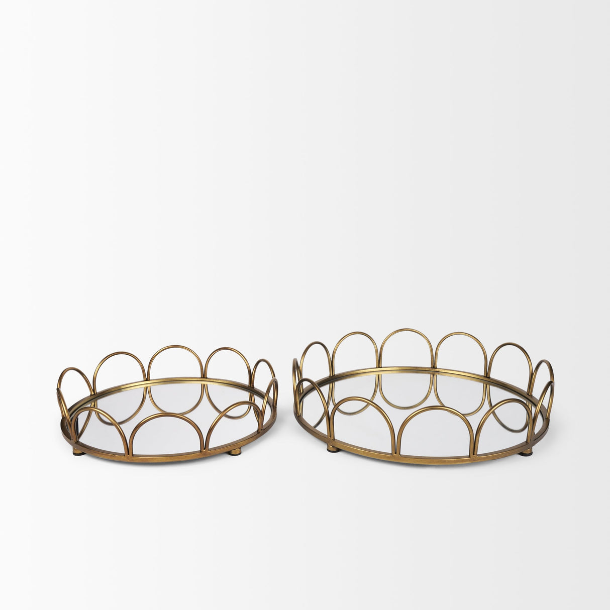 Lenore Round Metal/Mirror Tray Gold (Set of 2) by Mercana at Eve Furniture
