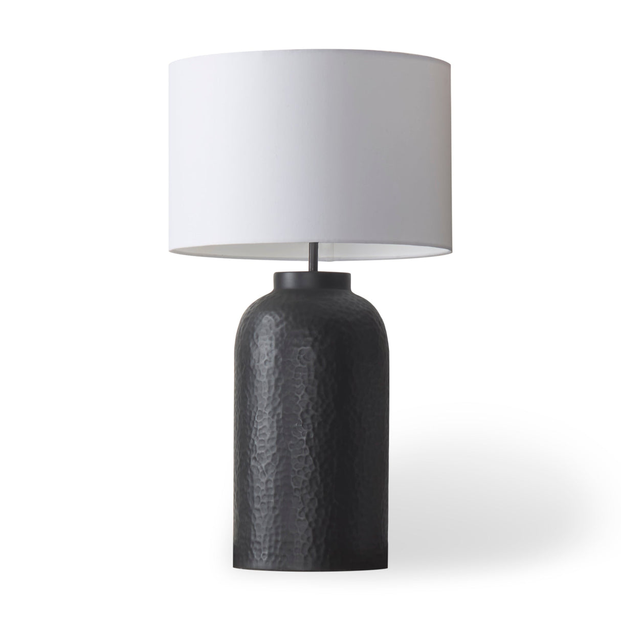 Leo 18.0L x 18.0W x 31.0H Black Hammered W/White Fabric Shade Table Lamp by Mercana at Eve Furniture