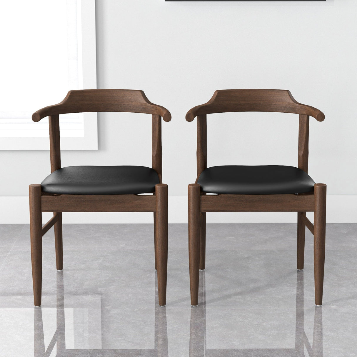 Leon Mid-Century Modern Black Vegan Leather Dining Chair (Set of 2) by Ashcroft Furniture at Eve Furniture