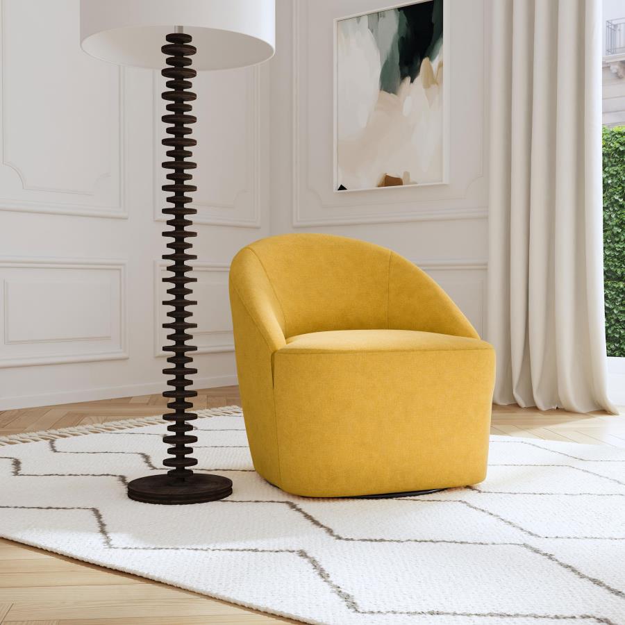 Leon Mustard Yellow Upholstered Accent Swivel Barrel Chair by Coaster at Eve Furniture
