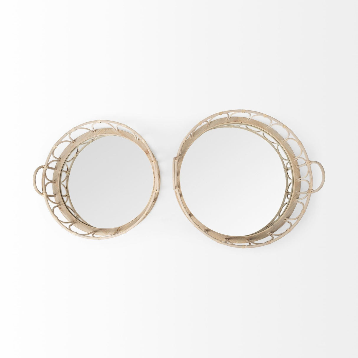 Leona (Set of 2) Natural Wicker Woven Mirrored Base Nesting Trays by Mercana at Eve Furniture
