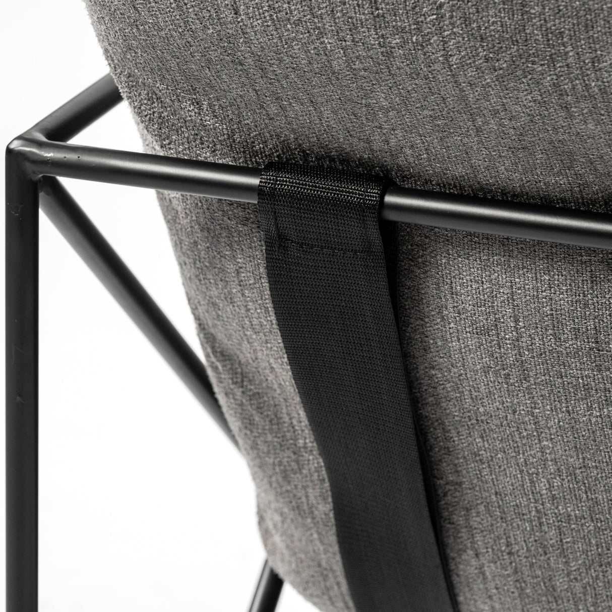 Leonidas 28.5L x 29.5W x 34.0H Grey Fabric Wrap Black Metal Frame Accent Chair by Mercana at Eve Furniture