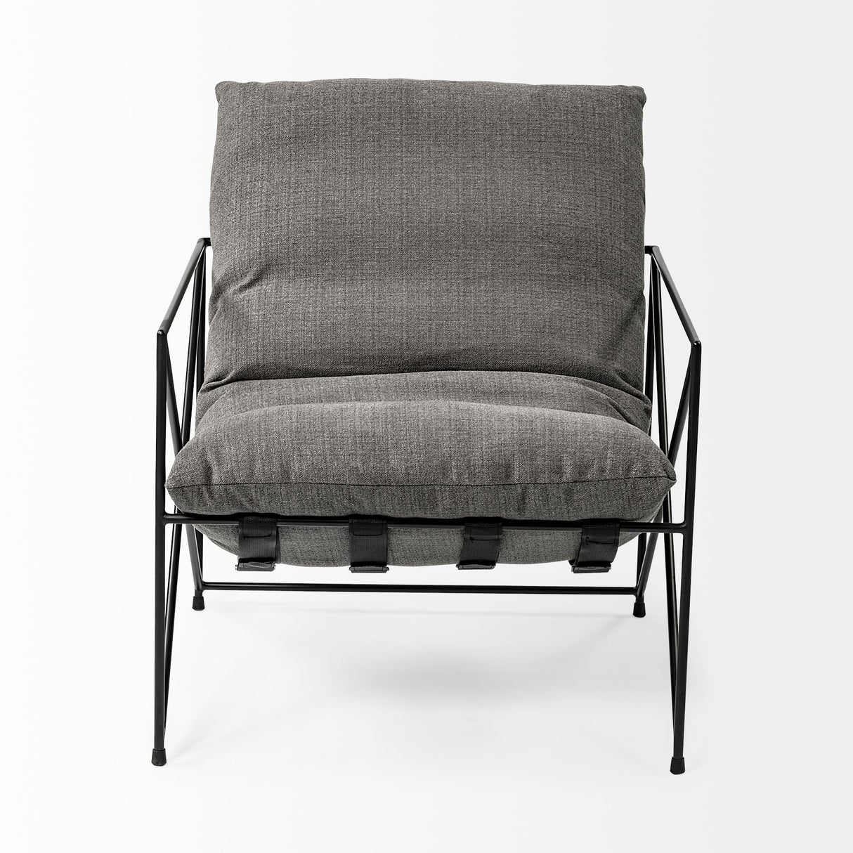 Leonidas 28.5L x 29.5W x 34.0H Grey Fabric Wrap Black Metal Frame Accent Chair by Mercana at Eve Furniture