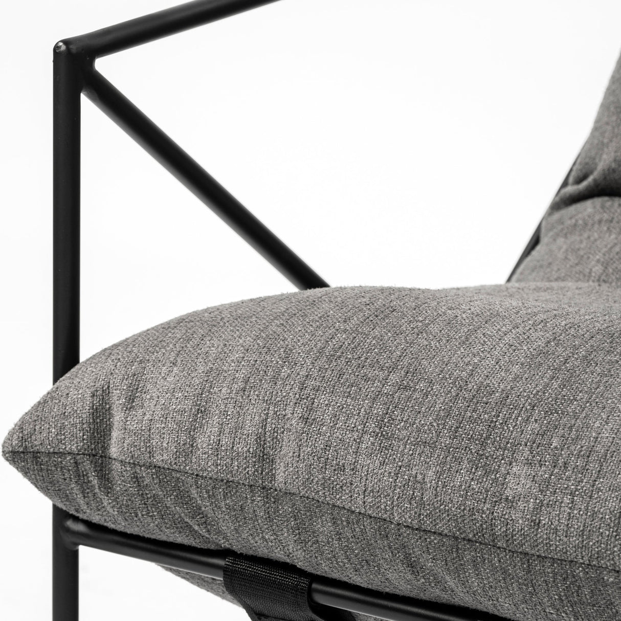 Leonidas 28.5L x 29.5W x 34.0H Grey Fabric Wrap Black Metal Frame Accent Chair by Mercana at Eve Furniture