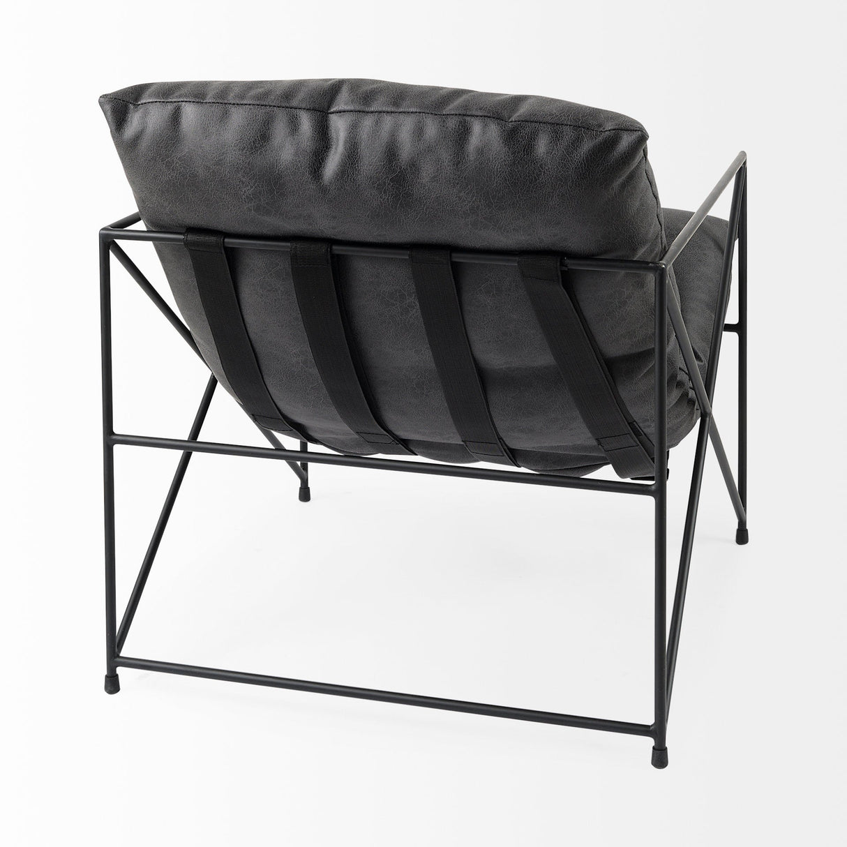 Leonidas Black Faux Leather Seat W/ Black Metal Frame Accent Chair by Mercana at Eve Furniture