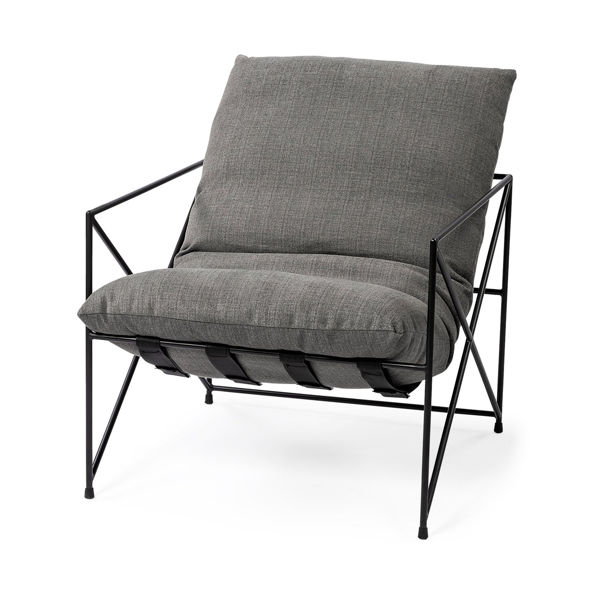 Leonidas Grey Fabric Wrap Black Metal Frame Accent Chair by Mercana at Eve Furniture