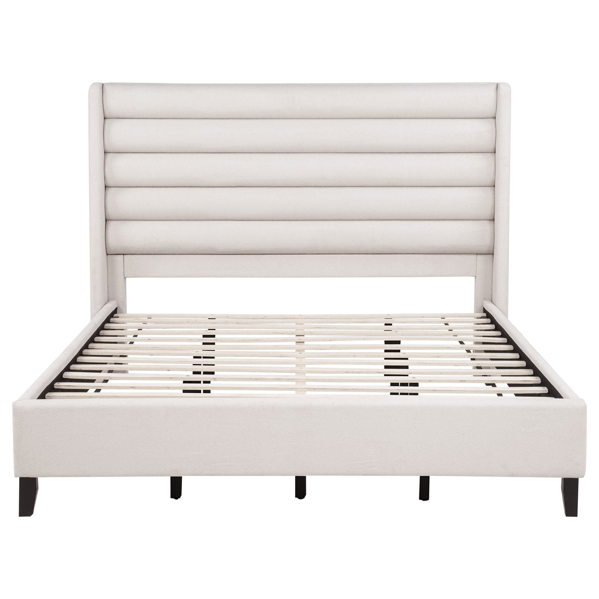Leslie Beige Upholstered Tufted California King Wingback Platform Bed by Coaster at Eve Furniture