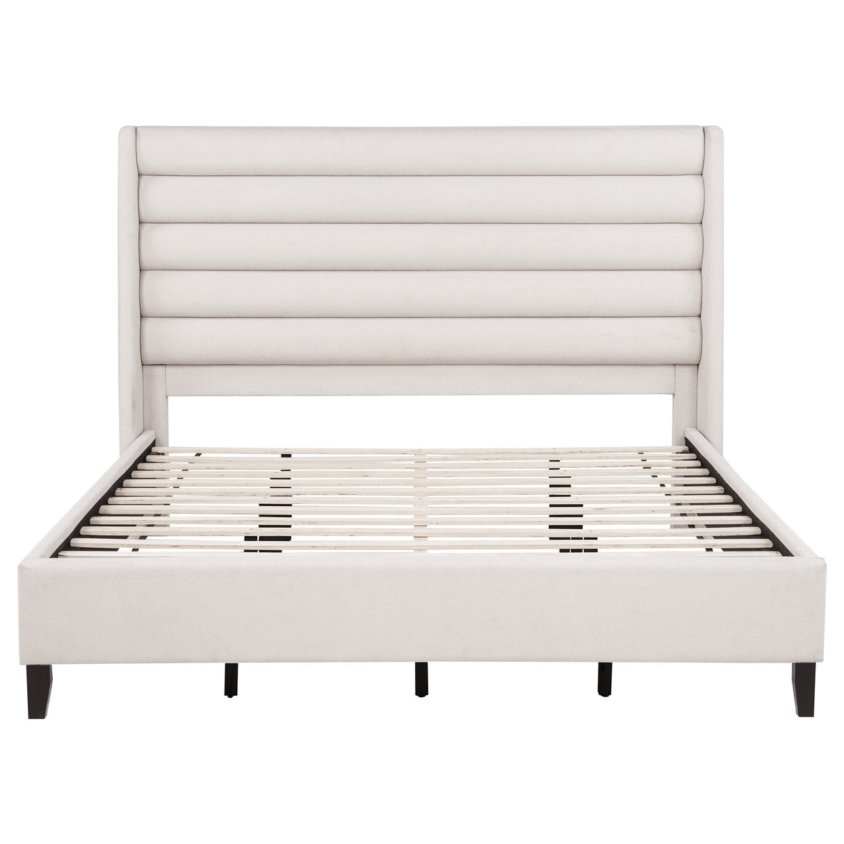 Leslie Beige Upholstered Tufted Eastern King Wingback Platform Bed by Coaster at Eve Furniture