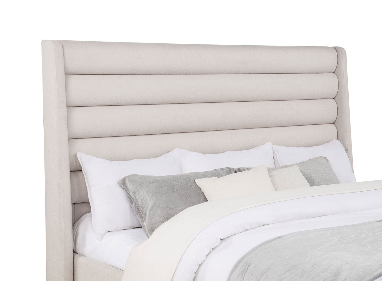 Leslie Beige Upholstered Tufted Eastern King Wingback Platform Bed by Coaster at Eve Furniture
