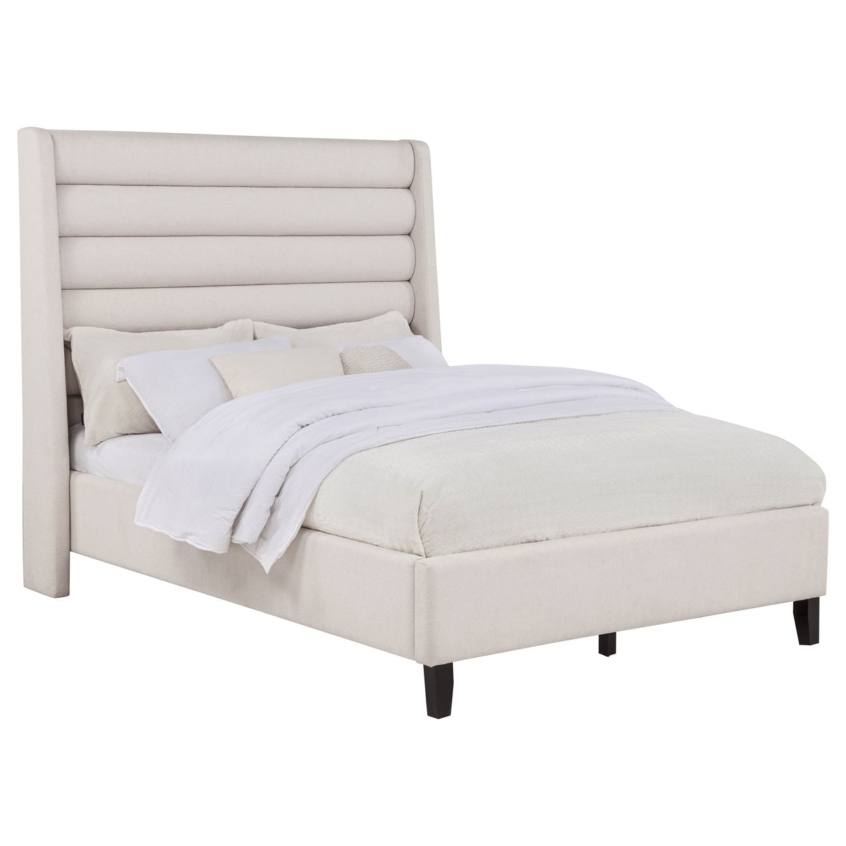 Leslie Beige Upholstered Tufted Full Wingback Platform Bed by Coaster at Eve Furniture
