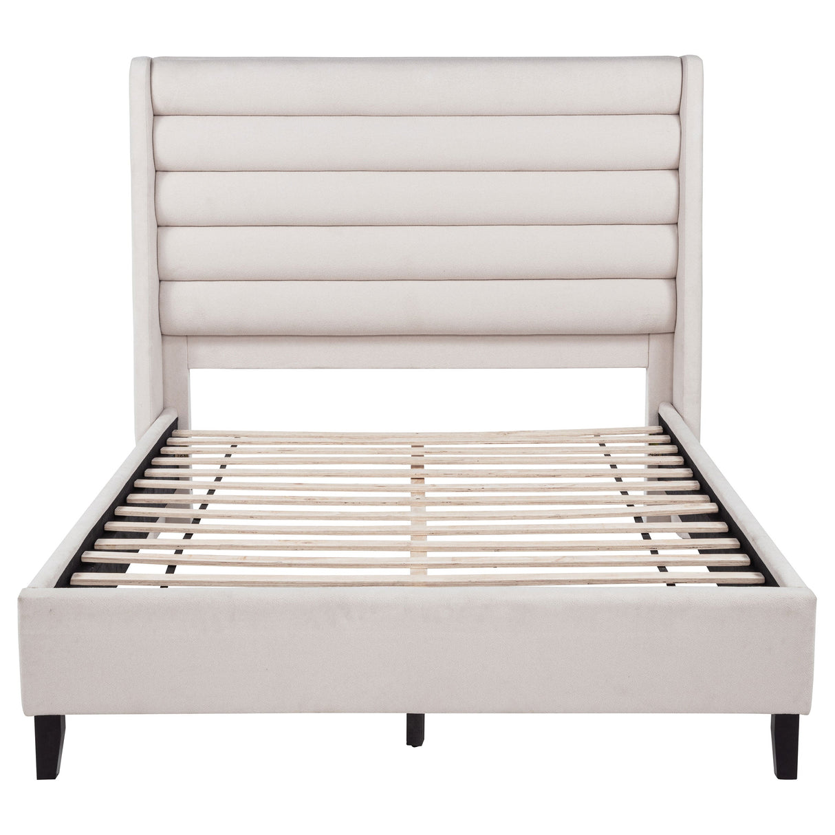 Leslie Beige Upholstered Tufted Queen Wingback Platform Bed by Coaster at Eve Furniture