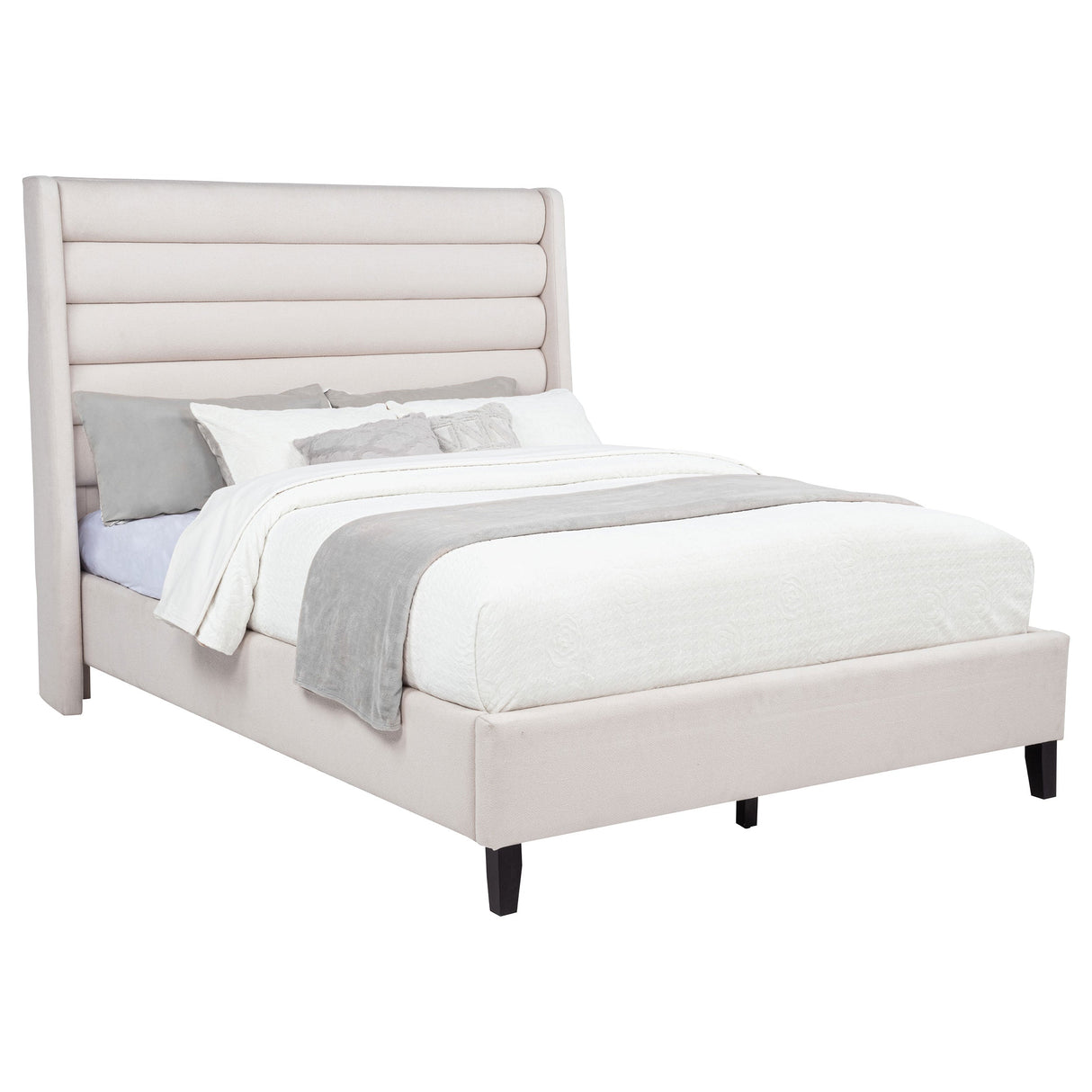 Leslie Beige Upholstered Tufted Queen Wingback Platform Bed by Coaster at Eve Furniture