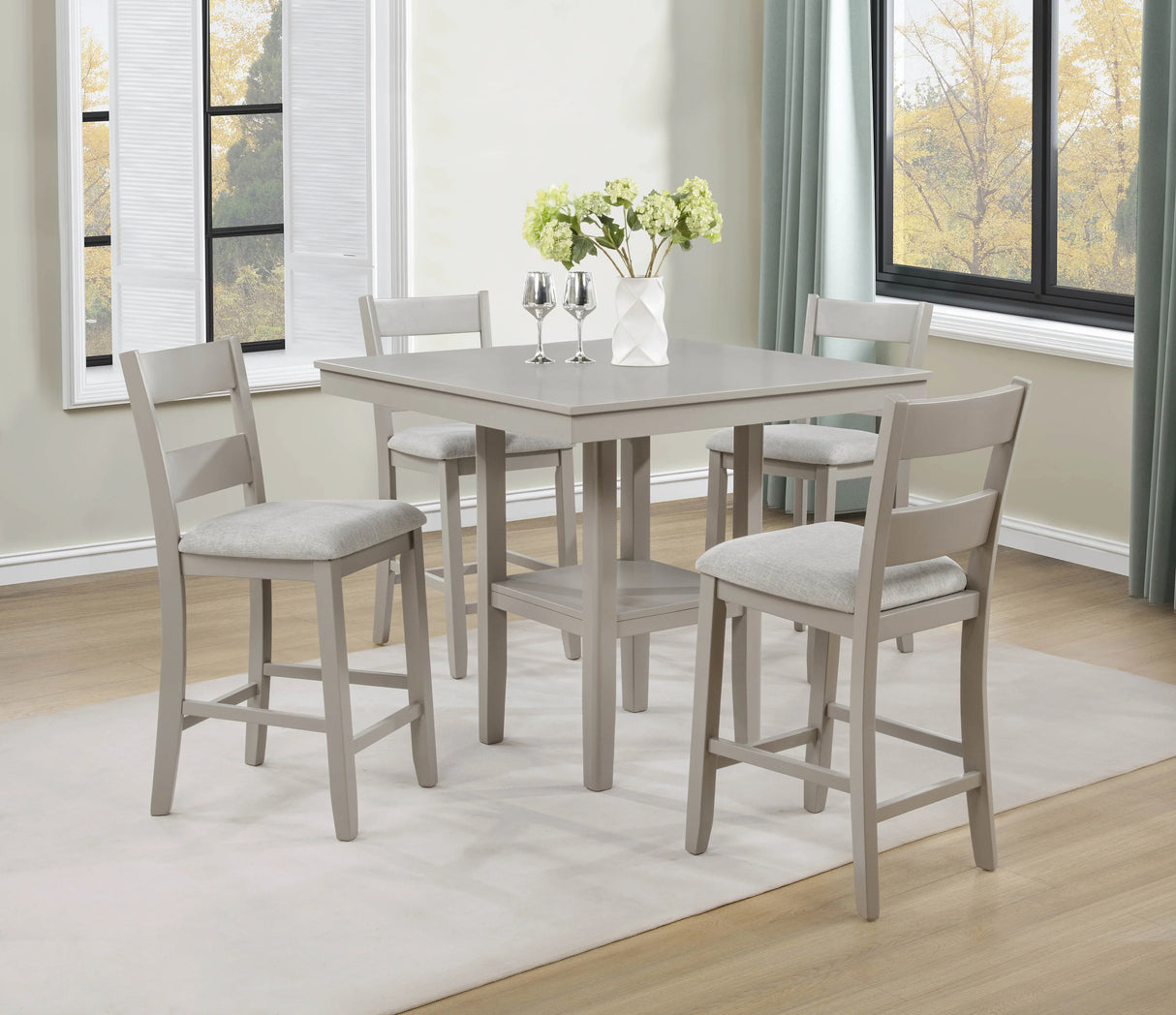 Lester Greige 5-Piece Counter Height Dining Set by Crown Mark at Eve Furniture