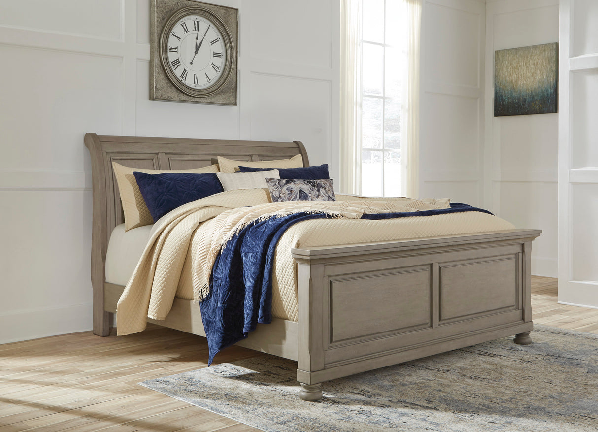 Lettner Light Gray Sleigh Platform Bedroom Set by Ashley at Eve Furniture