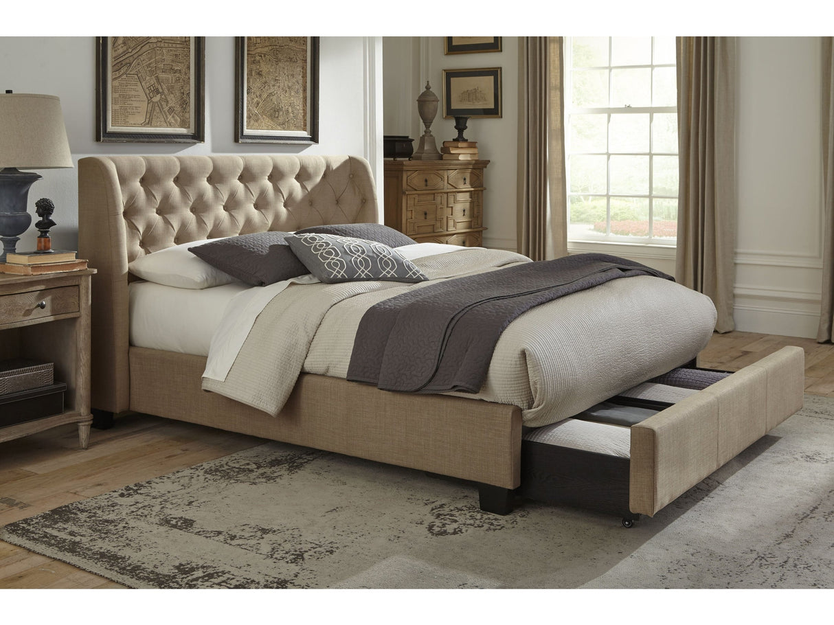 Levi Tufted Footboard Storage Bed in Toast Linen by Modus Furniture at Eve Furniture
