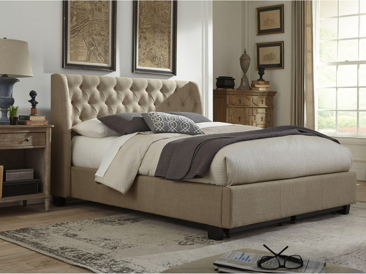 Levi Tufted Platform Bed in Toast Linen by Modus Furniture at Eve Furniture