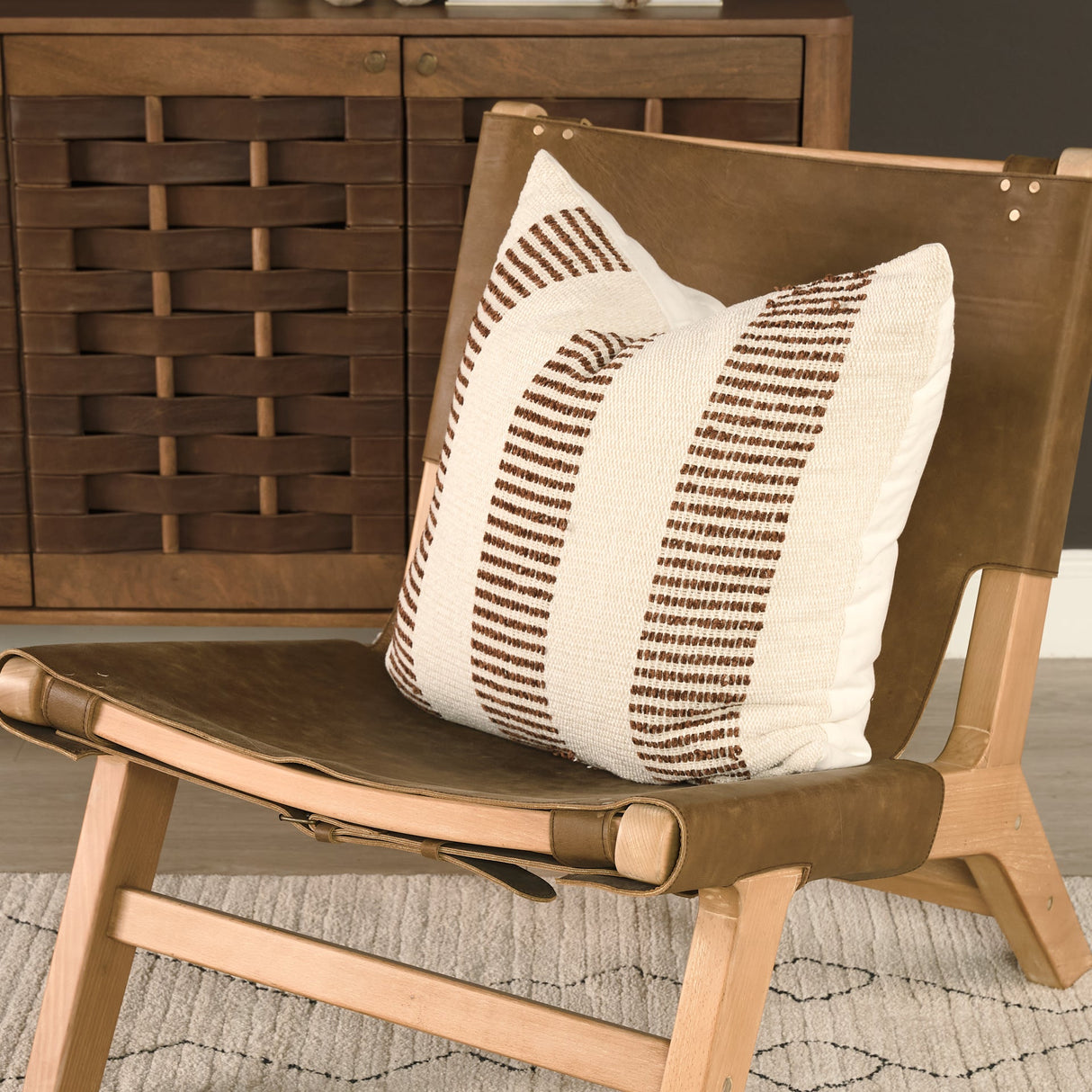 Levon 22x22 Plush Cream w/ Orange Dashed Stripes Decorative Pillow Cover by Mercana at Eve Furniture