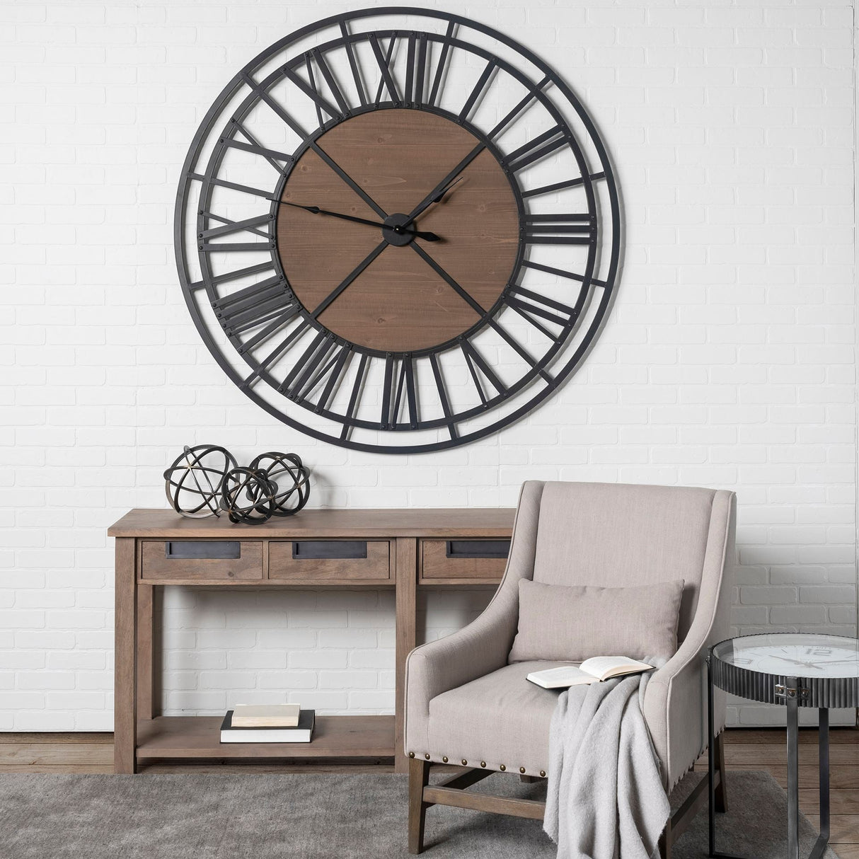 Lewiston Round Oversized+ Industrial Wall Clock by Mercana at Eve Furniture