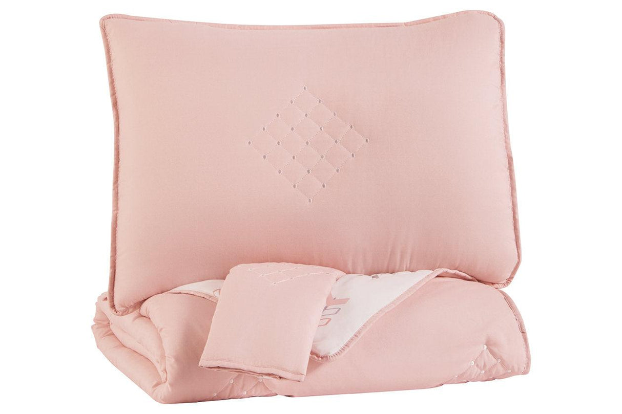 Lexann Pink/White/Gray Full Comforter Set by Ashley at Eve Furniture