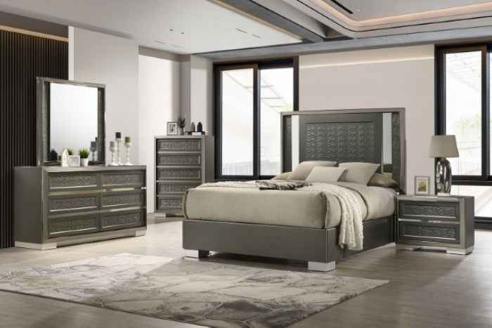 Leyland Dark Gray 4-Piece Queen Bedroom Set by Furniture of America at Eve Furniture