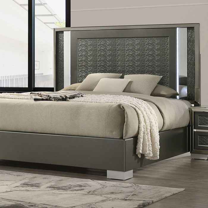 Leyland Dark Gray 4-Piece Queen Bedroom Set by Furniture of America at Eve Furniture