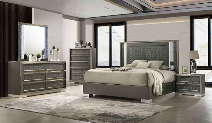 Leyland Dark Gray 4-Piece Queen Bedroom Set by Furniture of America at Eve Furniture