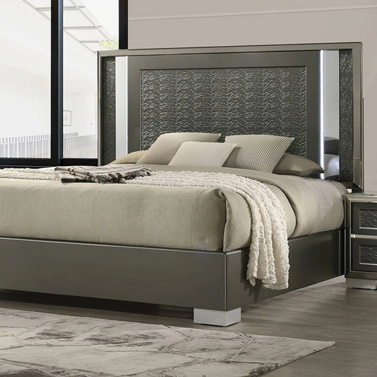 Leyland Dark Gray LED Queen Platfrom Bed by Furniture of America at Eve Furniture