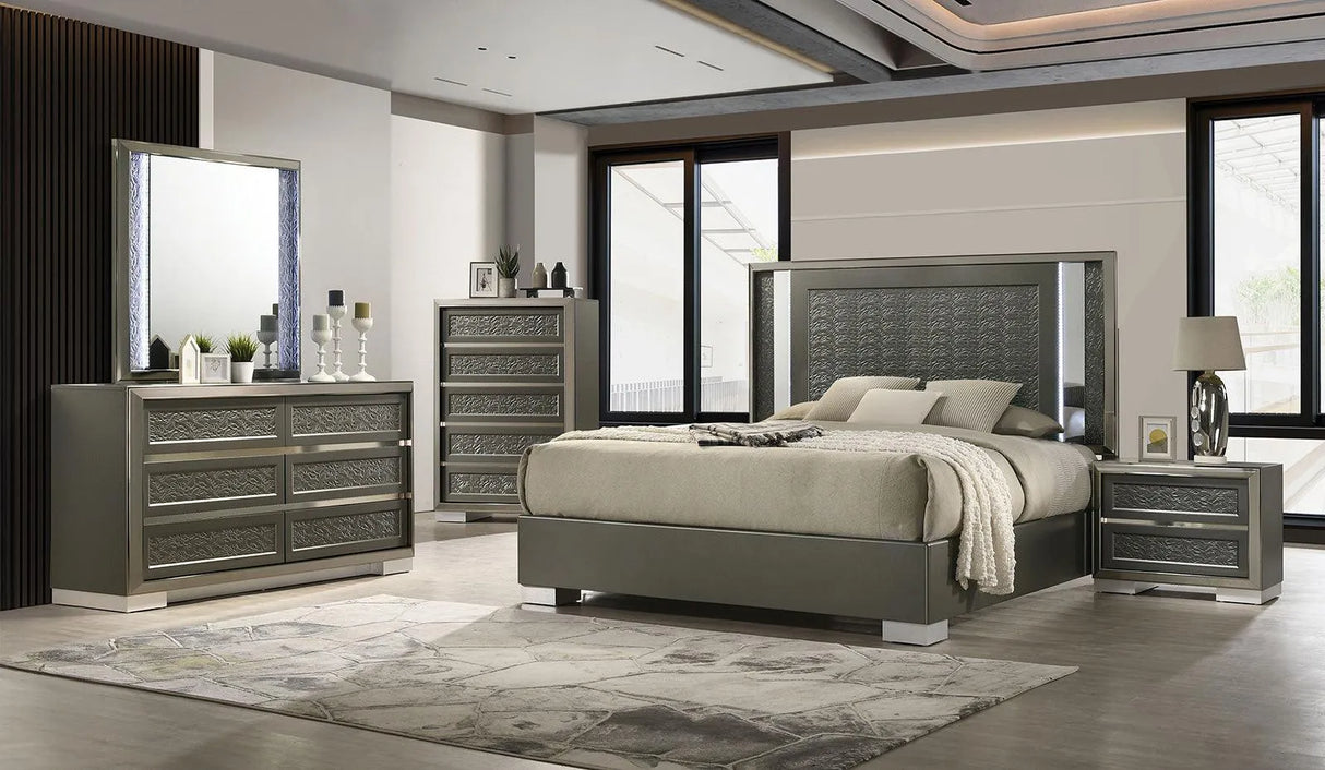 Leyland Dark Gray LED Queen Platfrom Bed by Furniture of America at Eve Furniture
