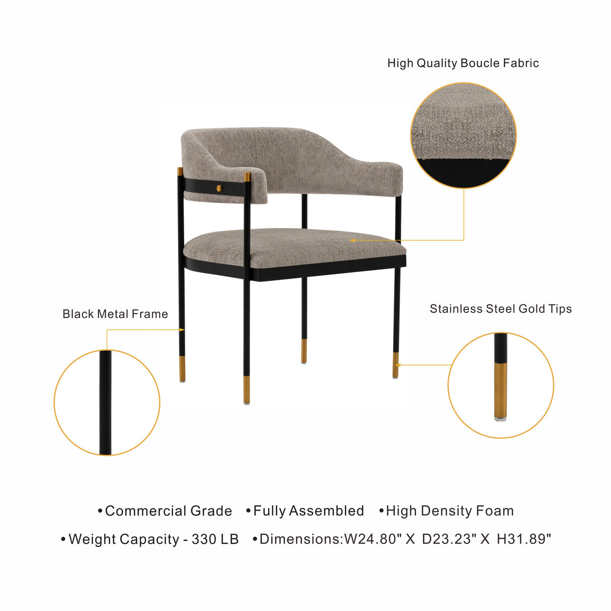 Lia Dining Armchair in Stone (set of 2) by Manhattan Comfort at Eve Furniture