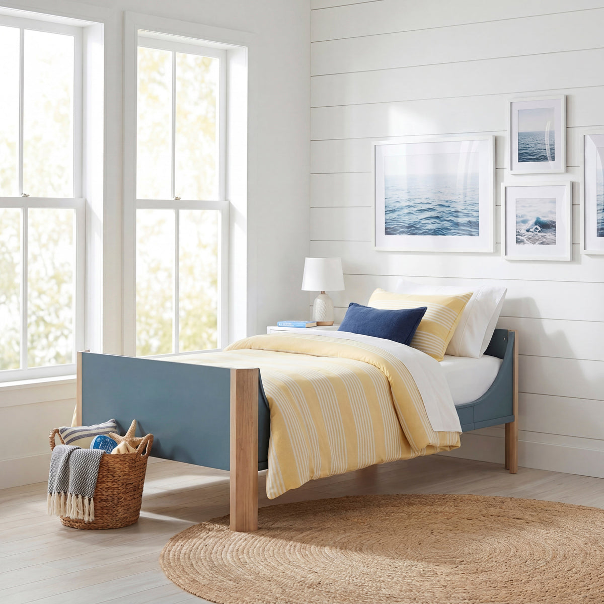 Liam Blue/Natural Twin Platform Bed by Homelegance at Eve Furniture