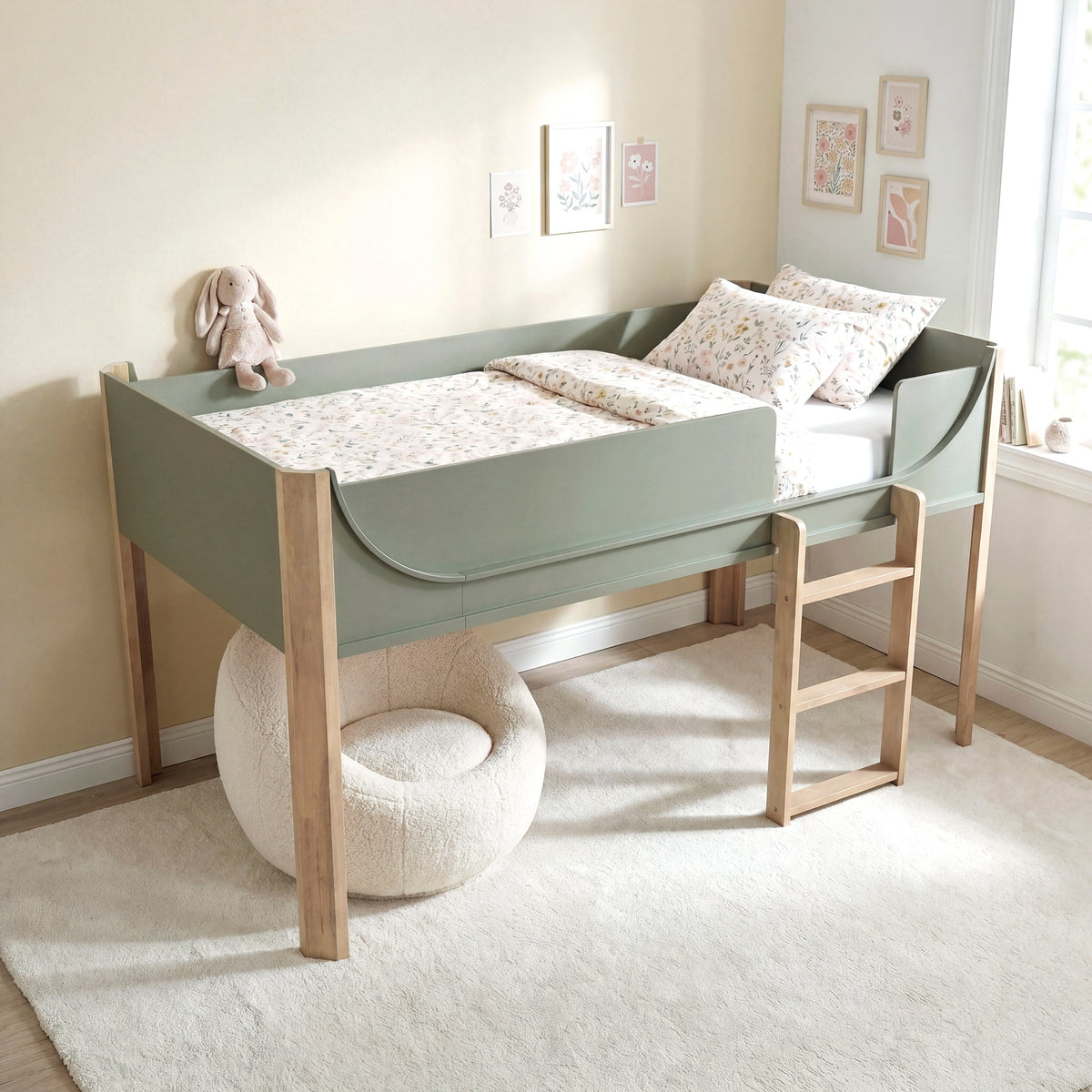 Liam Green/Natural Twin Low Loft Bed by Homelegance at Eve Furniture