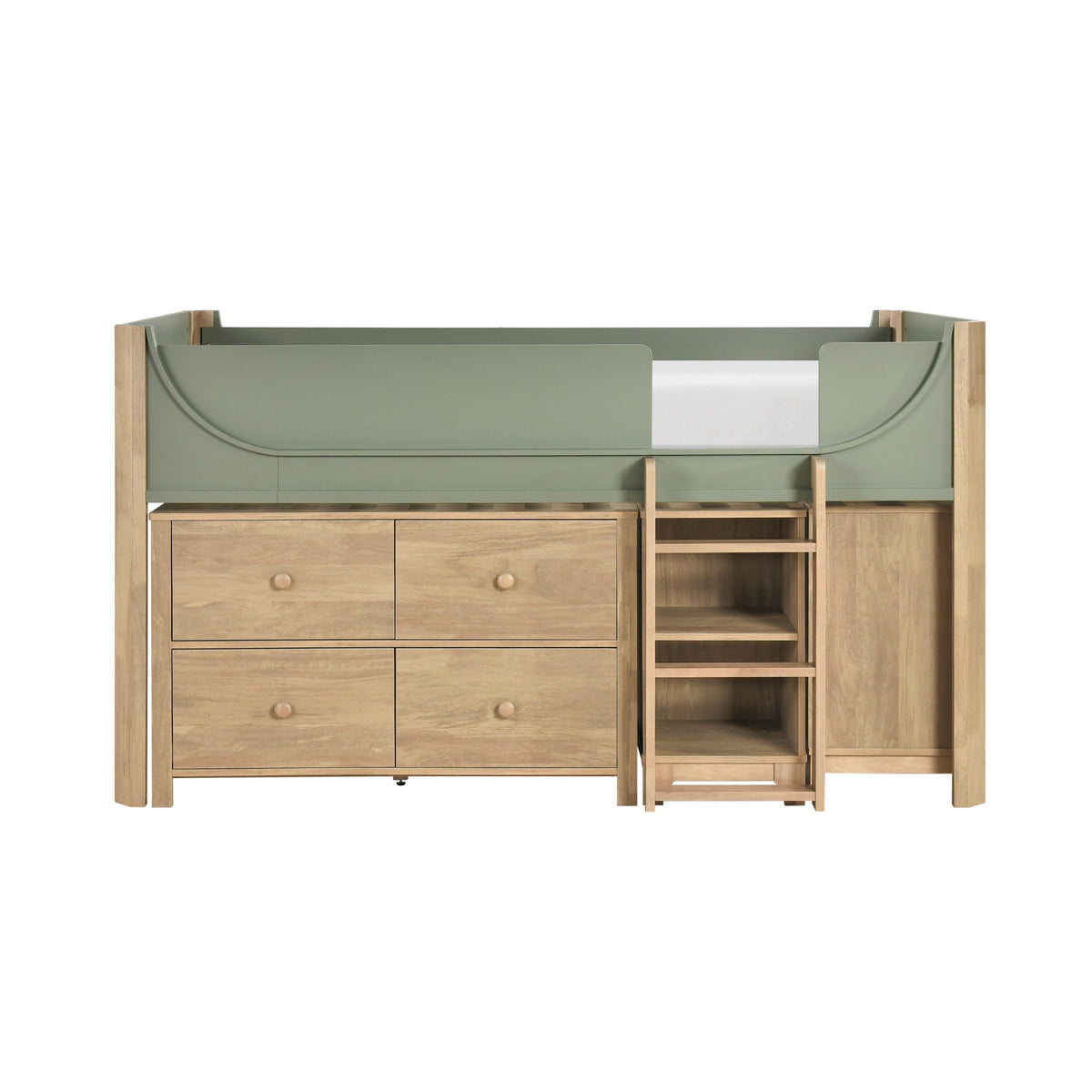 Liam Green/Natural Twin Low Loft Bed with 2-Shelf Bookcase, 4-Shelf Bookcase and Dresser by Homelegance at Eve Furniture